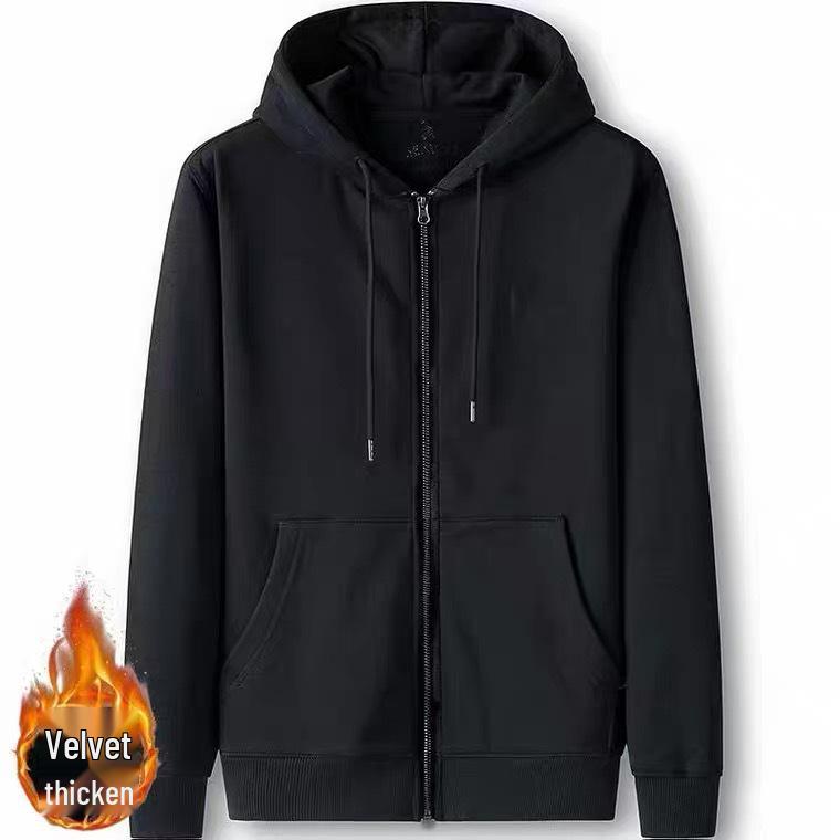 

Мужской зимний однотонный кардиган с капюшоном 2024: Утепленный хлопок, толстовка на молнии с вельветовой отделкой, свободного облегания, модный топ XL