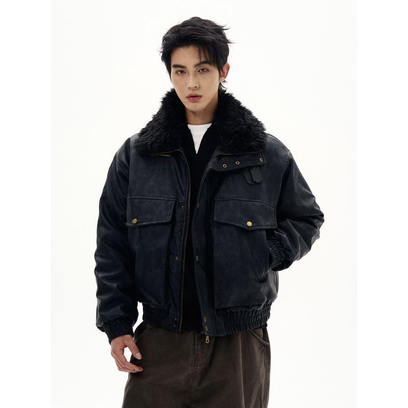 Kisko Winter American-Style Thickened Stand-Up Collar Leather Buckle Suede Jacket for Men and Women, Trendy Brand Design, Warm Cotton Coat