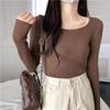 "2023 Autumn/Winter Korean Slim Square Neck Long-Sleeve Knitted Sweater for Women"