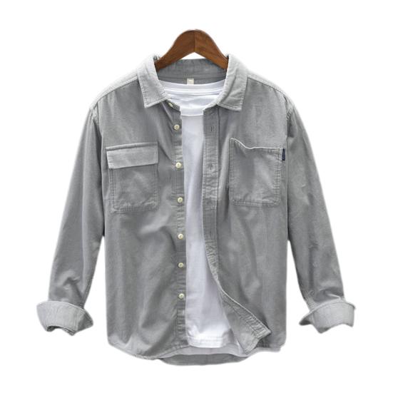 Fall Spring Men Shirt Turn-down Collar Sleeves Single-breasted Chest Loose Cardigan Long Pockets Pure Color Formal Casual Mid Length