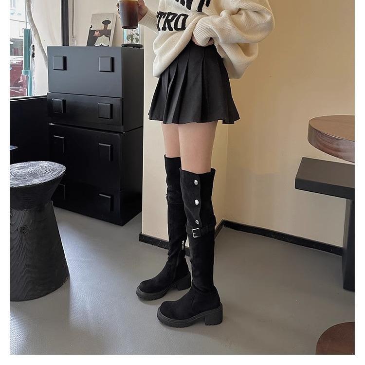 Herbst- und Winter-Neuheiten Overknee-Stiefel für Damen tragen Westernstiefel mit dicker Sohle, kleine hochhackige Samt-Lammwoll-Ritterstiefel