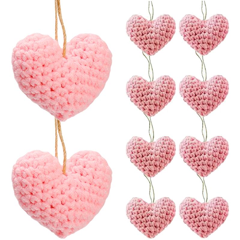 

Handmade Heart Shaped Knitted Ornaments DIY Valentine s Day Wedding Crochet Gifta DIY Bouquets Desktop Clothes Bags Decoration 1PC рожевий