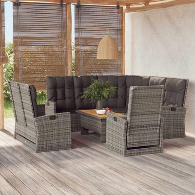 Vidaxl 4-Cz. Garten-Sitzgruppe, Kissen, Grauer PE-Rattan