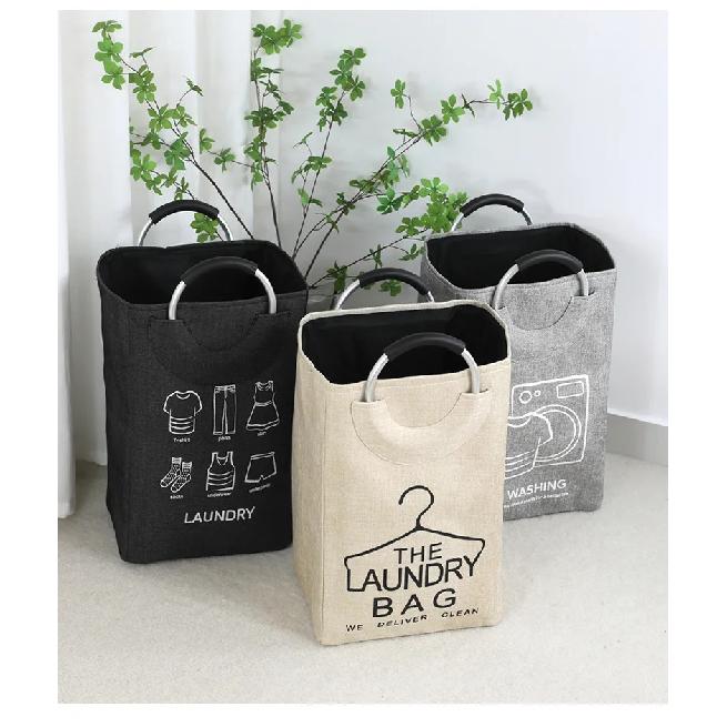 Collapsible Linen Laundry Basket with Handles Waterproof Large Capacity for Dirty Clothes Bathroom Bedroom Laundry Room Storage