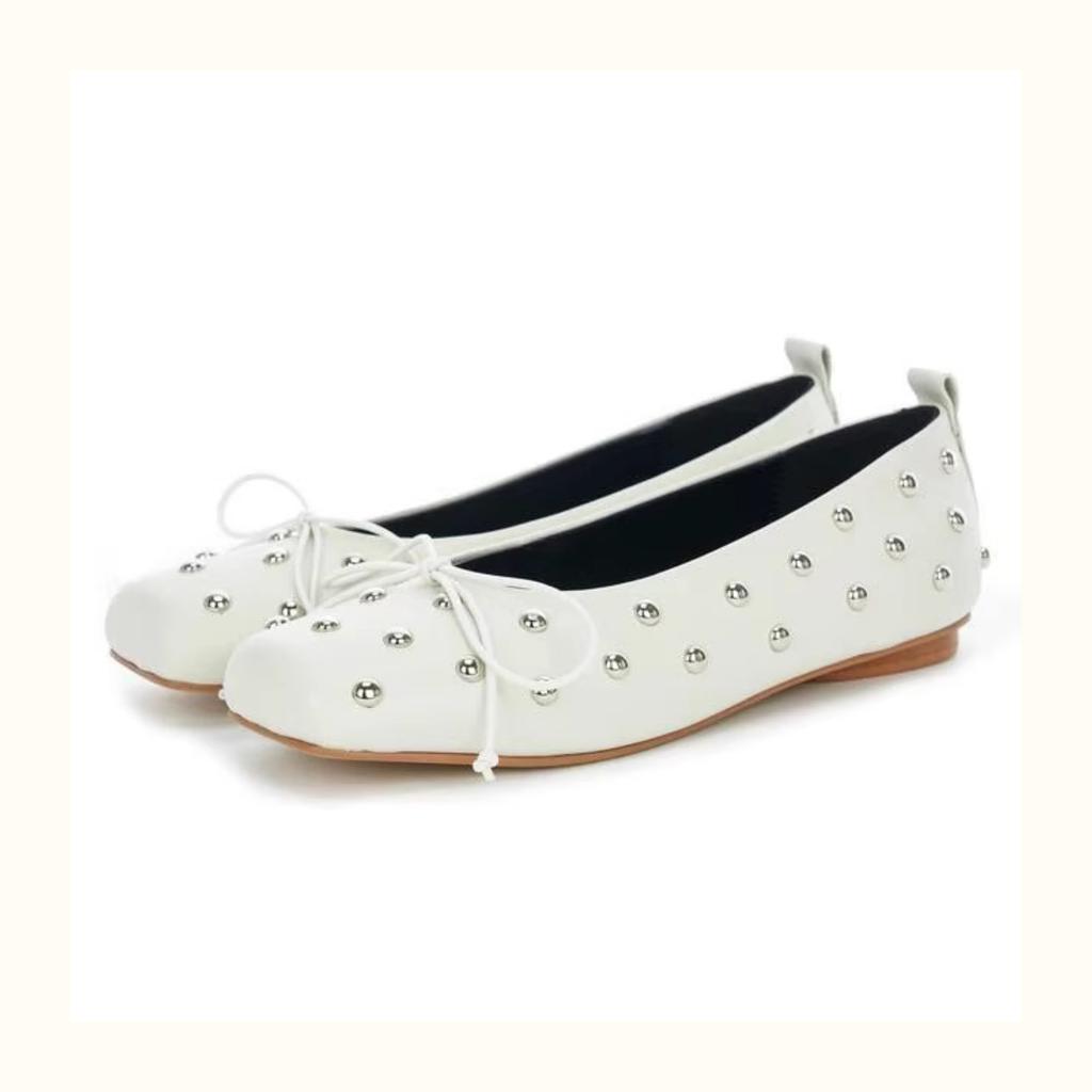 Sheepskin Version~ French Square Head Rivet Design Bow Thick Heel Light Mouth Mary Jane Sandals 25 Years Summer Shoes