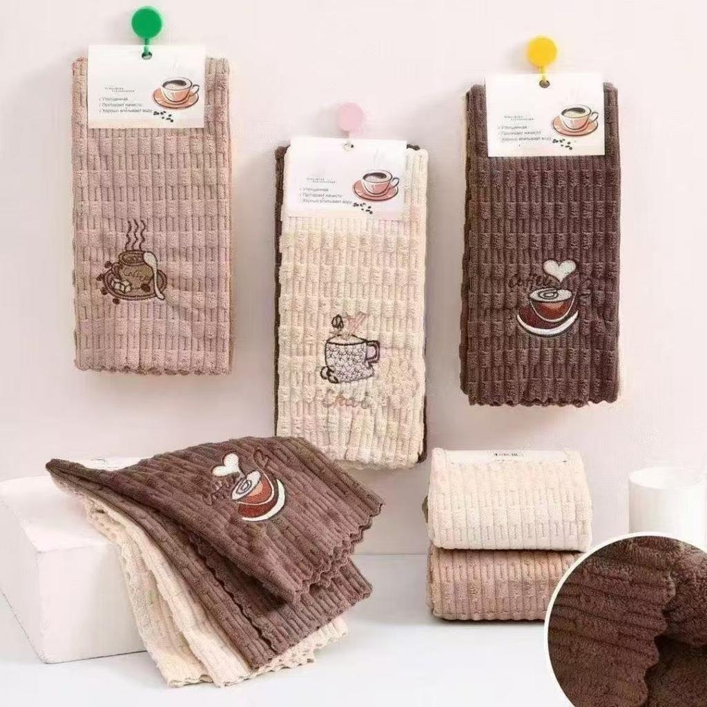 8-1 ks Koralový samet Avokádo Čtvercový ručník, Měkký a savý kuchyňský ručník, Utěrka do myčky, Čisticí ručník