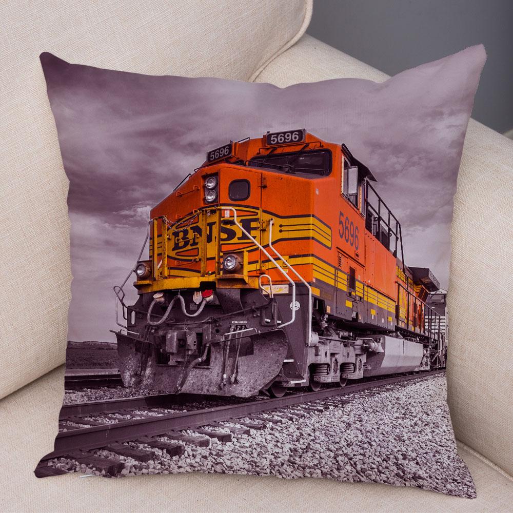 Pillowcase Vintage Style Steam Train Decor Retro Colorful Car Cushion Cover