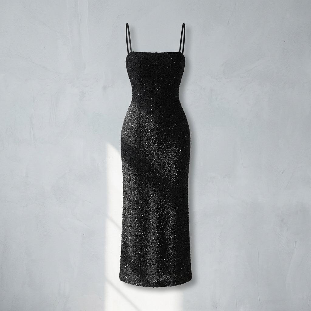 Sexy Backless Sequined Hollow-Out Dress With Straps Summer Pure-Desire Style Hot Girl Long Dress With Long Sleeves