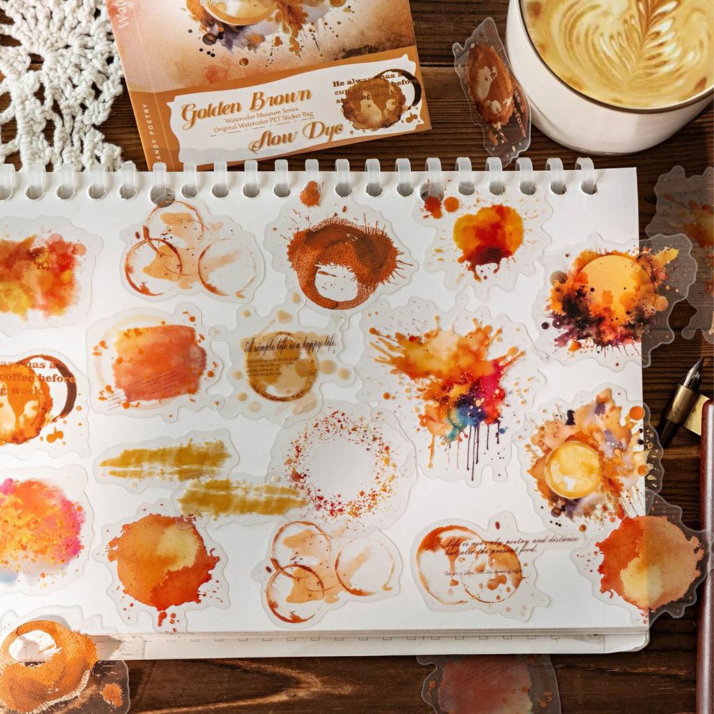 30 pcs/pack Watercolor splashes Style PET Stickers Adhesive Diy Hand Account Diary Album Scrapbooking Junk Journal Supplies