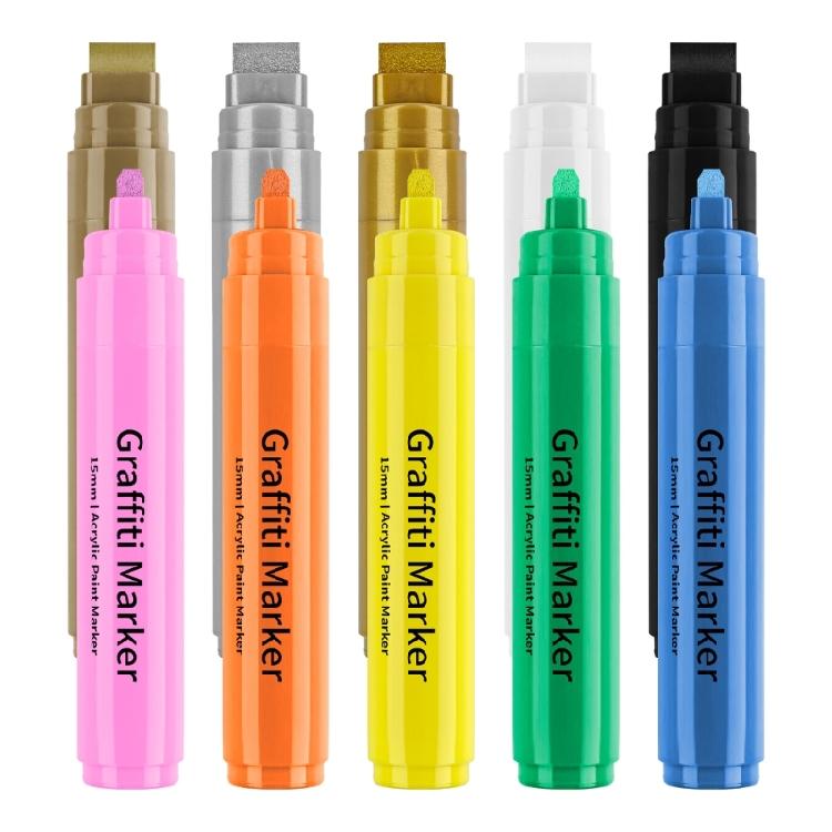 12 Pcs Paint Markers Drawing Pen Acrylic Marker 15mm Wide Acrylic Pen Graffiti Marker Craft Supplies for Kids Drawing