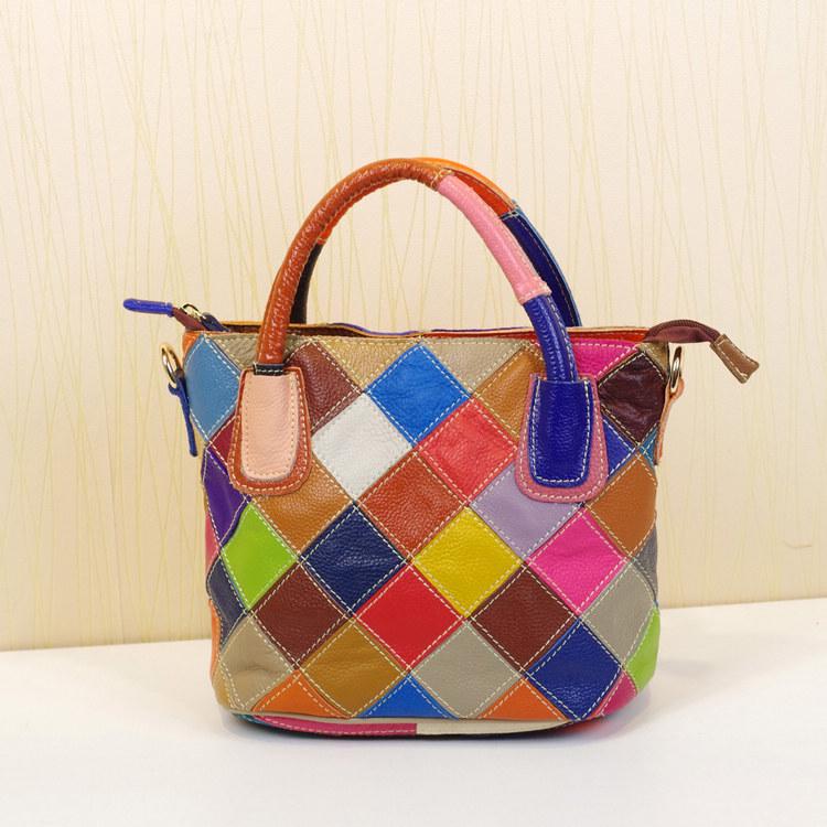

Leather Women S Bag Messenger Bag Design Women S Handbag Color Contrasting Color Plaid Bucket Bag Cowhide Shoulder Women S Bag