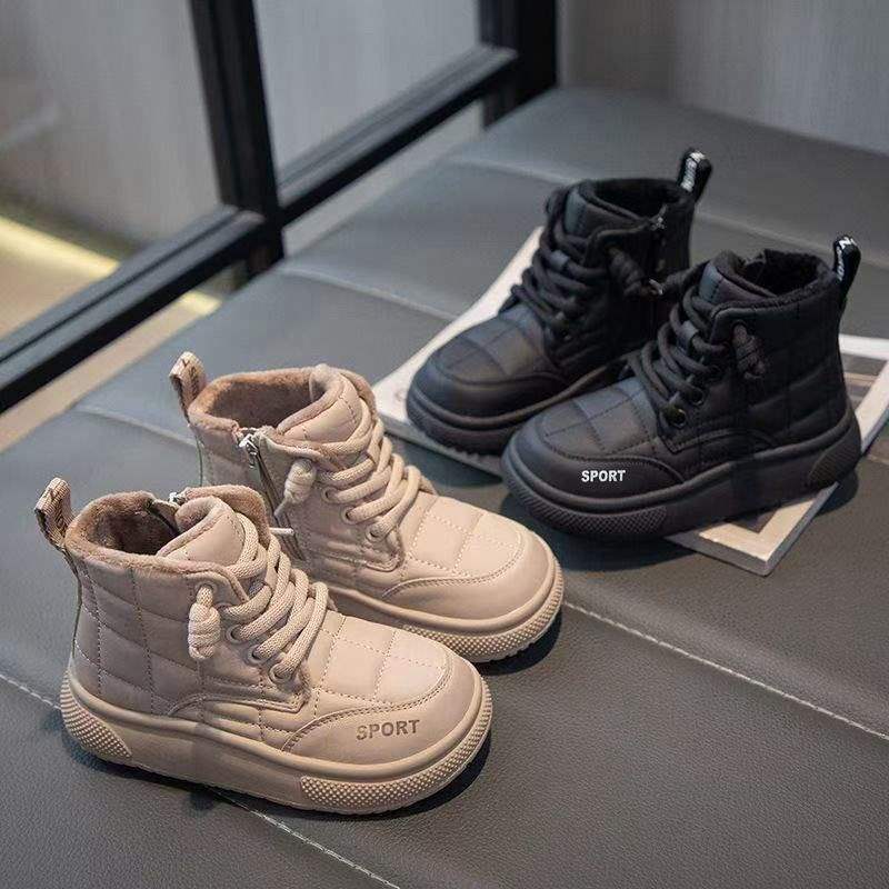 Boys and girls boots 2025 autumn and winter new cotton shoes children's fleece non-slip two cotton shoes thickened Korean version snow boots