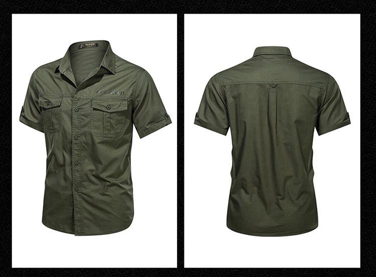 Summer 2026 Men's Military Style Loose Casual Cotton Short Sleeve Shirt