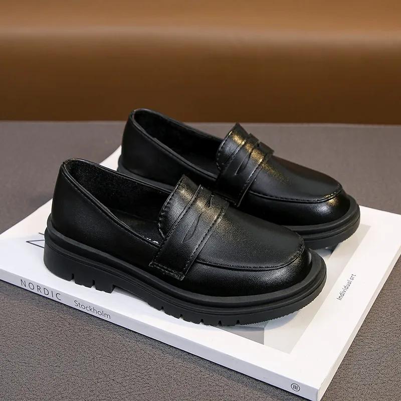 Children's Black Boys UK Uniform School Shoes Fashion Soft Kids Versatile Girls Shalow Loafers Slip-on Breatheable 2024 Spring