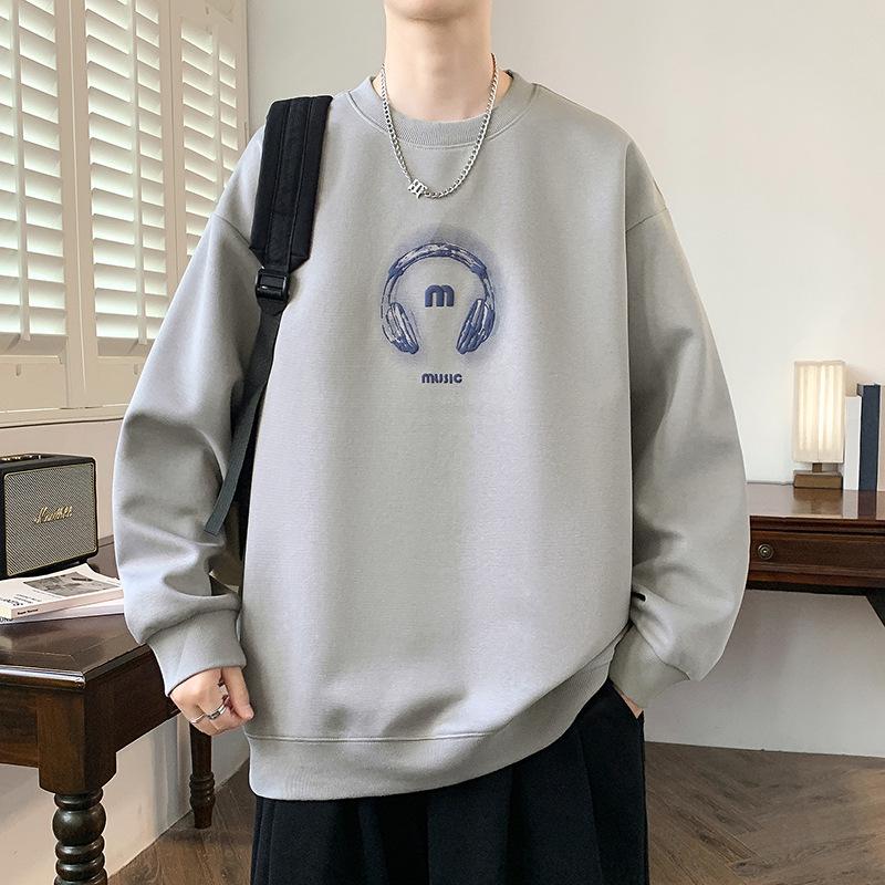 Men's Round Neck Hoodie, New Style: Spring, Autumn & Winter, Plus Velvet, Long Sleeve, Youth & Big Kids Trendy T-shirt