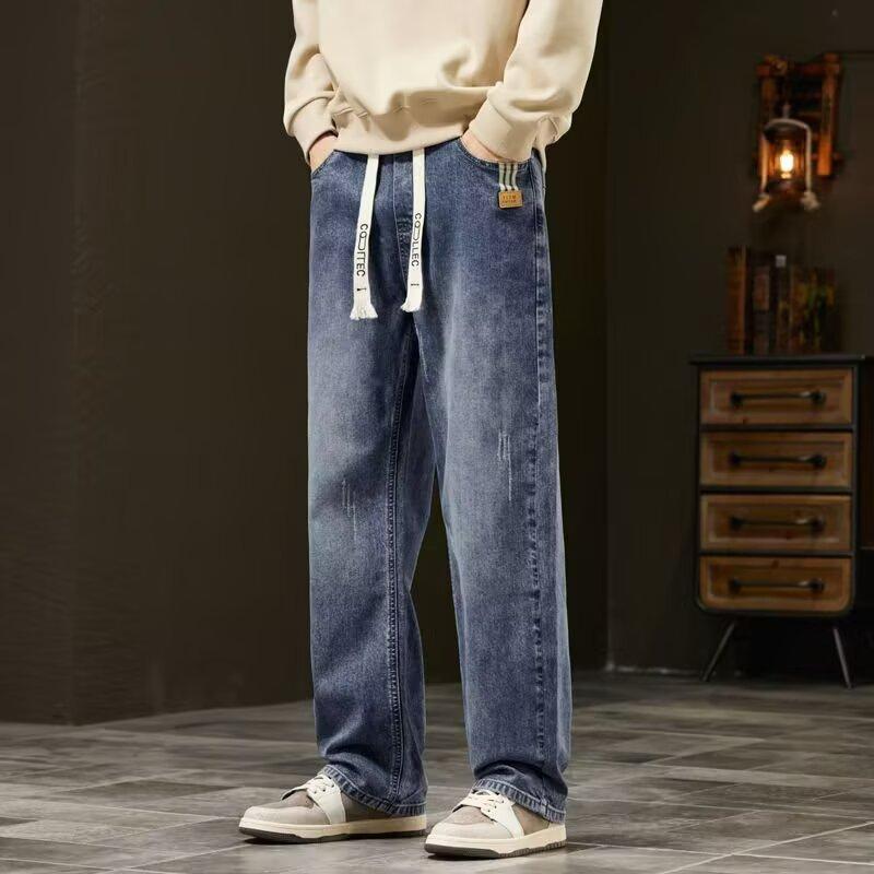 

Мужские джинсы Весна-Осень Эластичная талия Широкие Универсальные Трендовые 4XL синий