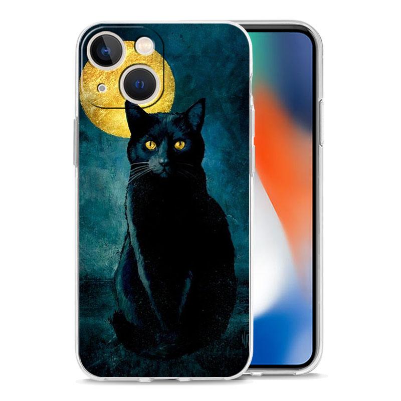 Phone Case For iPhone 16 15 14 13 12 11 Pro Max XS X XR 7 8 Plus Soft Shockproof TPU Clear Cover Black Cat