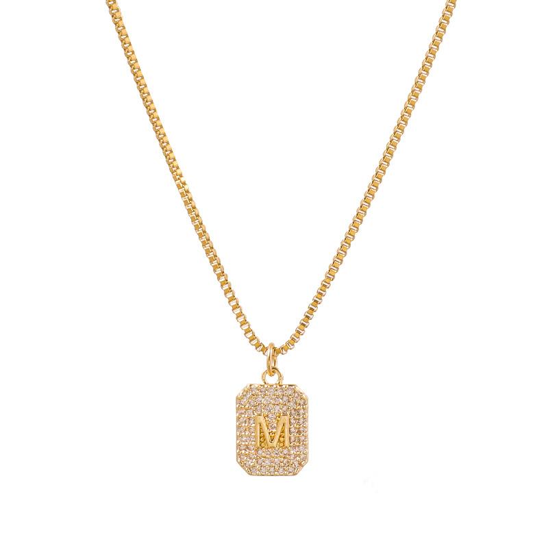 

Micro-Inlaid Zircon M Letter Square Brand Pendant Necklace Women S Fashion Collarbone Chain Design Temperament Neck Chain
