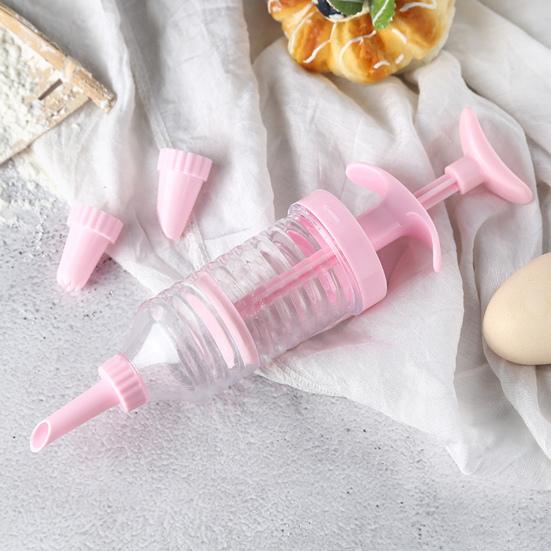 1 Set Pastry Nozzle Kit Food Grade Safe Pink DIY Baking Cake Decorating Syringe for Kitchen