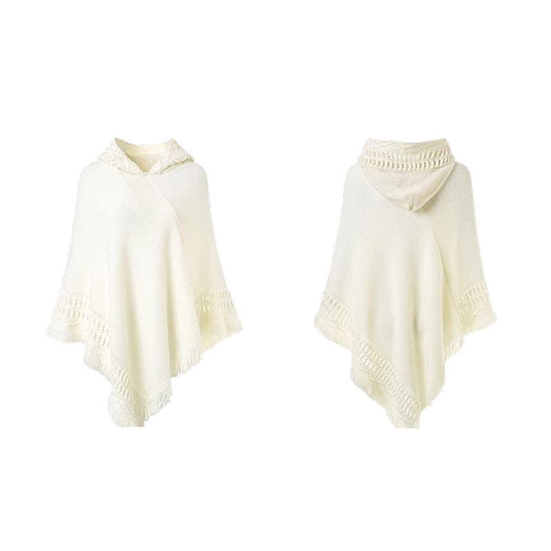 European & American Knitted Hooded Cape: Autumn/Winter Solid Color Pullover Sweater Shawl