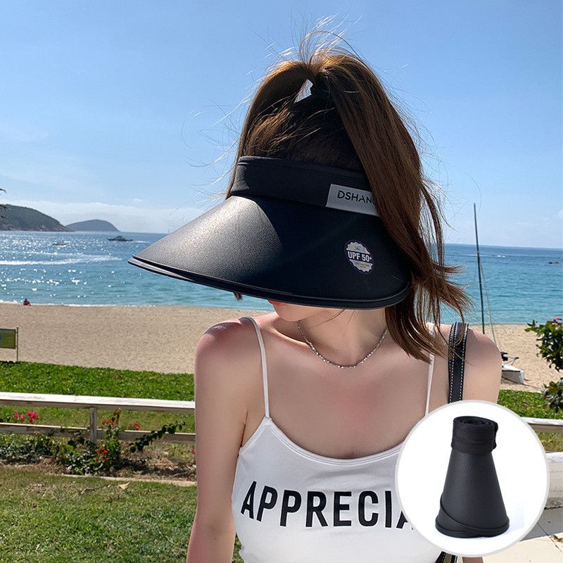 

8505 Summer UV Protection Hat Female Big Brim Travel Sun-Proof Sun Hat Outdoor Cover Face Air Top Hat Twilight Black