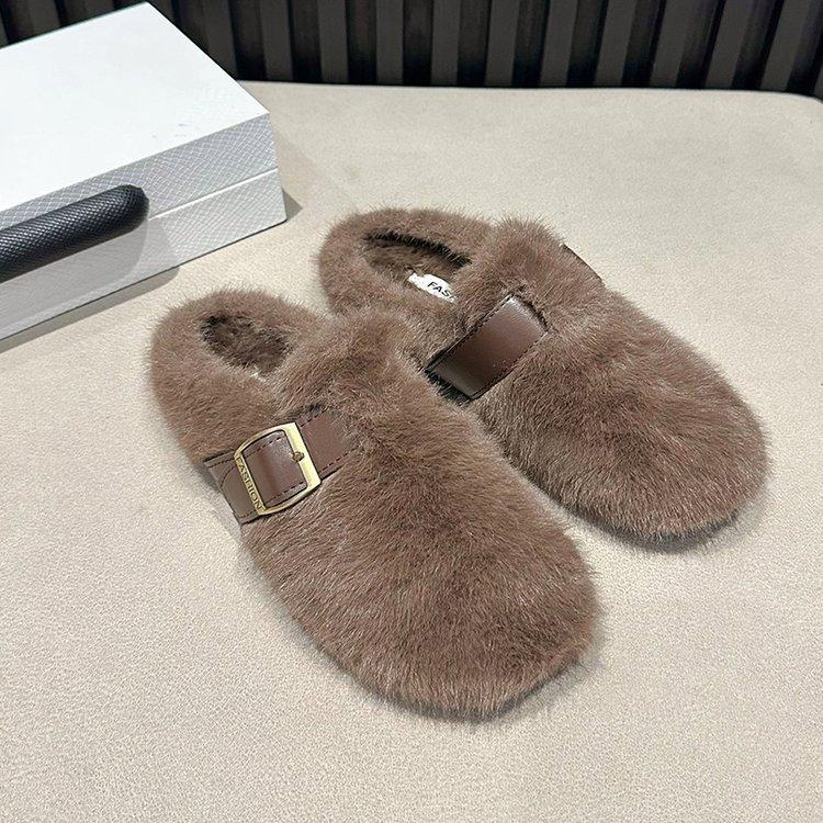 Mao Mao Slippers Women's Outer Wear 2025 New Autumn and Winter One-pedal High-end Mink Plush Cotton Slippers