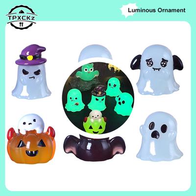 6pcs Halloween Cartoon Pumpkin Ghost Micro Landscape Ornaments Luminous Figurine Miniature Home Office Desk Room Decorations