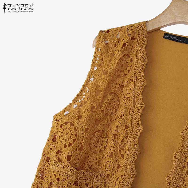 ZANZEA Women Casual Lace Patchwork Sleeveless Cardigan Vest
