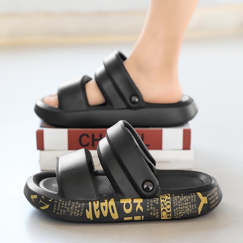 Fashion Beach Outdoor Men's Large-sized Casual New Letter Pattern Design Summer Quick-drying Soft Ultra-light Anti-slip Slippers