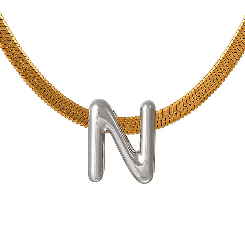 Titanium Steel Snake Bone Chain 26-Letter A-Z Initial Pendant Necklace Alphabet Choker Jewelry Holiday Gift For Women