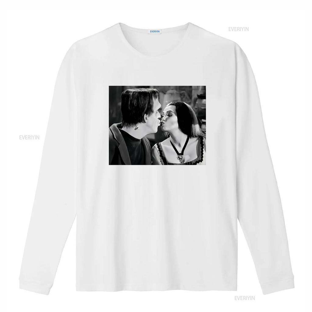 Lily and Herman Munster Kiss Classic Horror Frankenstein T Shirt 414 Vintage Washed Stretched Designer Clothes Homme Unisex
