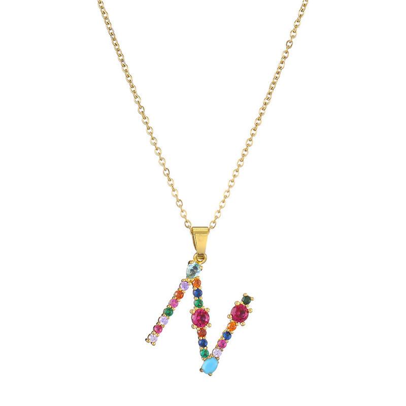 Colourful Crystal CZ 26 Capital Initial Letters Pendant Necklace For Women Gold Pendant Necklace Initial Jewelry
