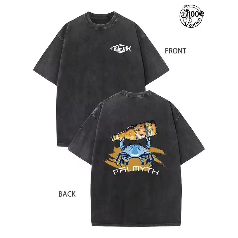 Crab Holding A Bottle Of Wine T-Shirt,Fishing T-Shirts,Y2k Streetwear,Men's Spring/Summer Clothes,Fishing,Wilderness Adventures,Graphic Tees,Gifts