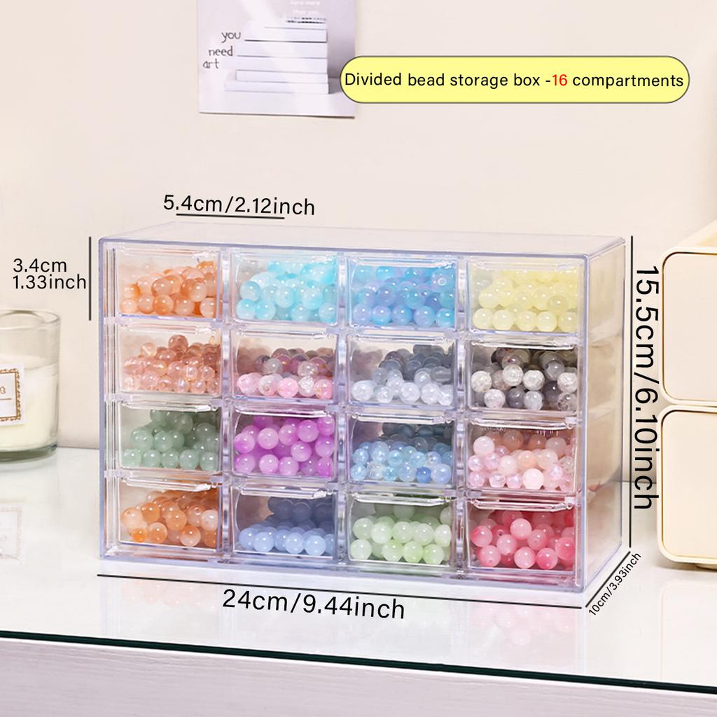 1pc acrylic 16 grid drawer style acrylic bead storage box, large capacity stackable loose bead jewelry accessory organizer