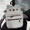 Double Shoulder Cartoon Cat & Bear Canvas Backpack - Cute, Large Capacity, Soft Brown & Milk White for Students