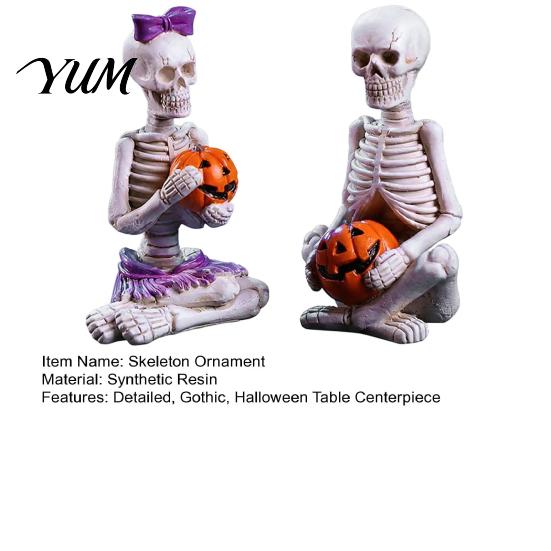 Halloween Party Props 2Pcs/Set Couple Skeleton Statues, with Pumpkin Figurines, Men Spooky Home Decor Women Ornaments for Table Mantel Shelf