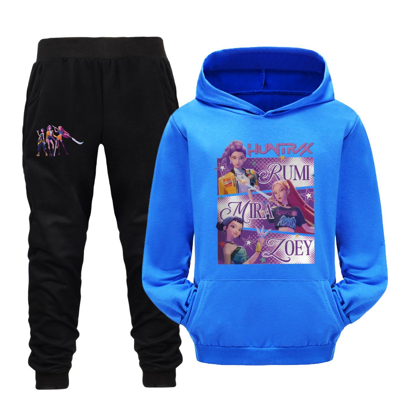 

Kpop Demon Hunters Kids Tracksuit Cartoon Autumn Fashion Boys Hoodie With Pocket+Pants Set Girls Tracksuit Children 160