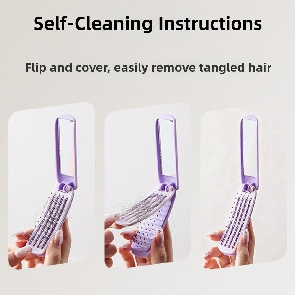 with Mirror Makeup Mirror Comb Self-cleaning Hair Comb  Essential for Travel