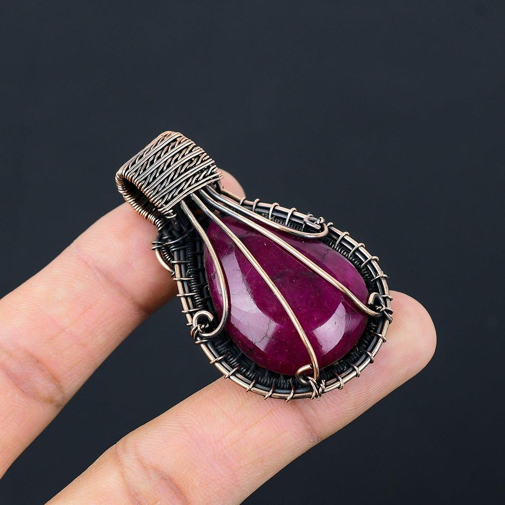 Ruby Pendant Gemstone Jewelry, 999 Copper Wire Wrapped Handmade Pendant, Latest Design Jewelry