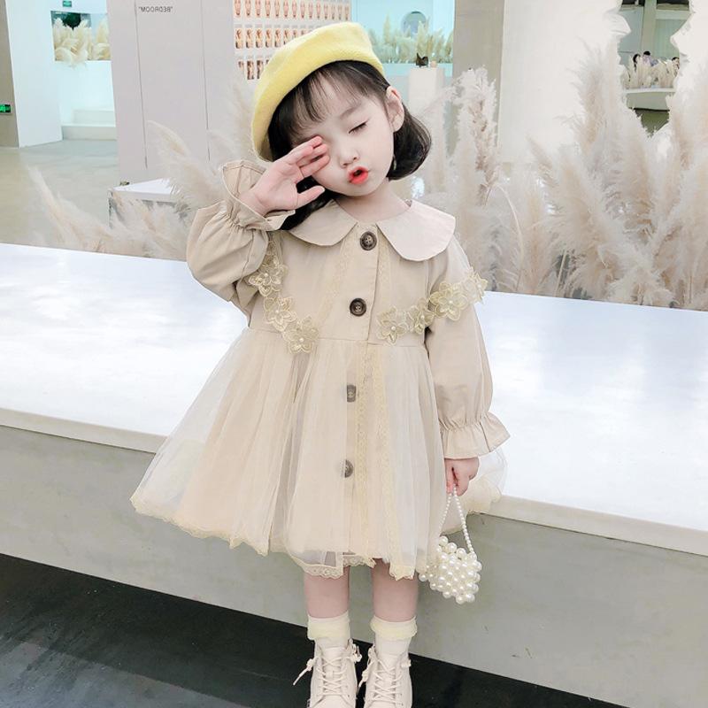 Kids Jackets Spring Autumn Fashion Girl Baby Long Coat Mesh Lace Princess Windbreaker Children Clothing Outerwear Jacket