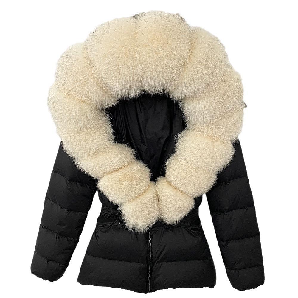 Winter new popular women's natural real fox fur collar white duck down jacket thickened waist slim down jacket