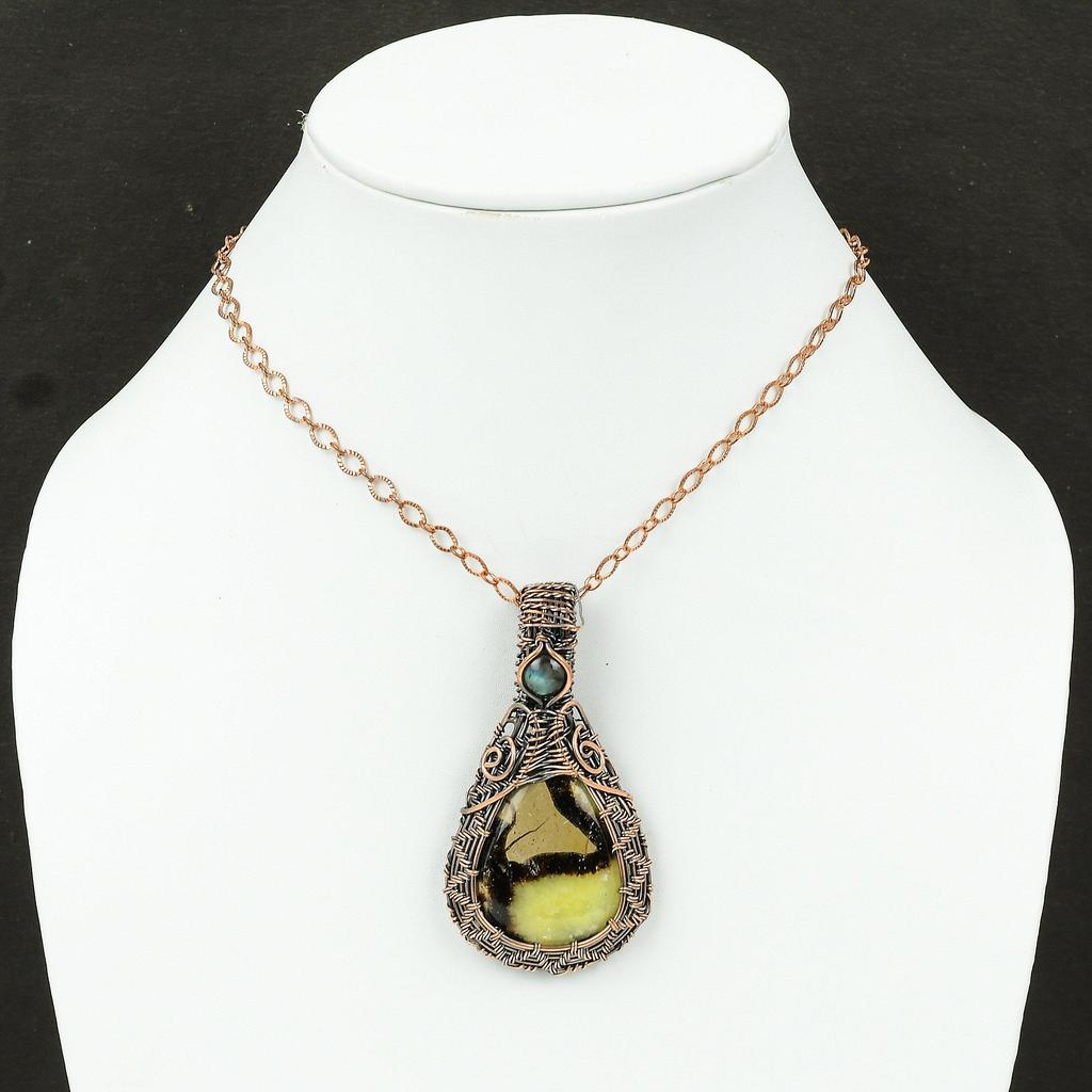 Septarian Pendant Copper Wire Wrapped Pendant Designer Pendant Labradorite Gemstone Jewelry Handmade Pendant Copper Jewelry Gift For Mother
