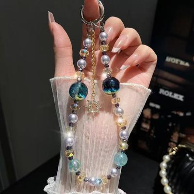 High-end Parel Mobiele Telefoon Hanger Ketting Glanzend Ronde Kralen Hand-geregen Kralen Kristallen Ster Auto Sleutelhanger Hanger Armband