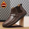 Fashion Winter Warm Plush Boots Men 2024 Plush Handmade Suture Leather Comfort Hiking Shoe Outdoor Non-slip Ankle Boots Big Size 48 Male