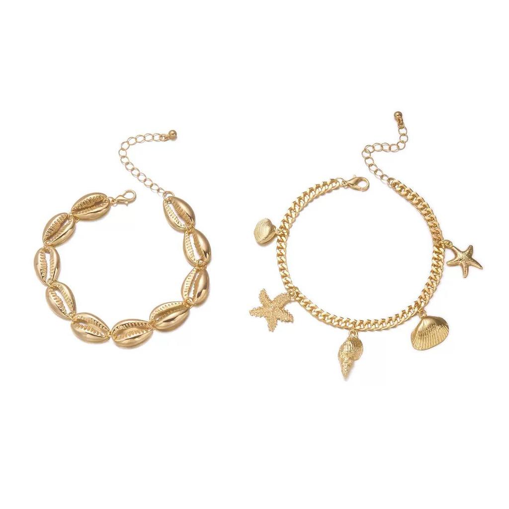 Bohemian Gold Starfish & Shell Double Layer Beach Anklet