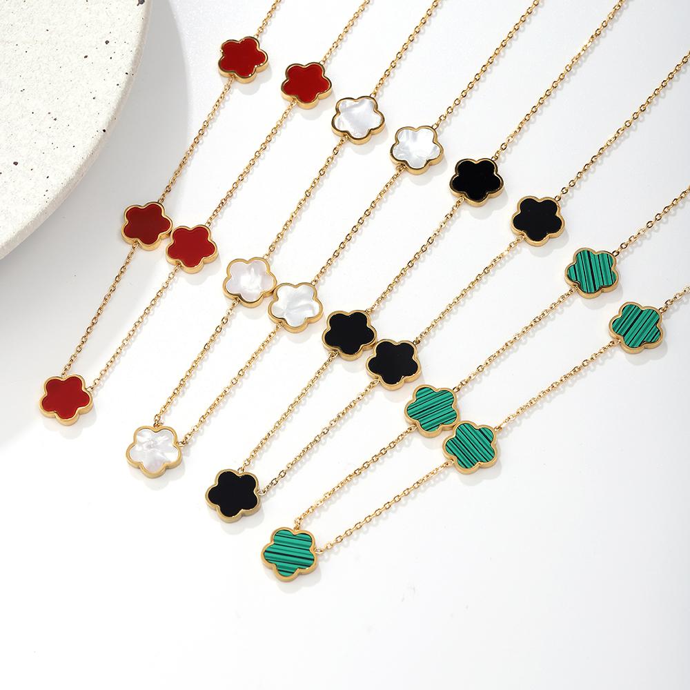 ALTERA 2023 Högkvalitativt Rostfritt Stål Lyxigt Fembladig Blomma Hänge Zirkon Set/3st för Kvinnor Klöver Armband Zirkon Gåva