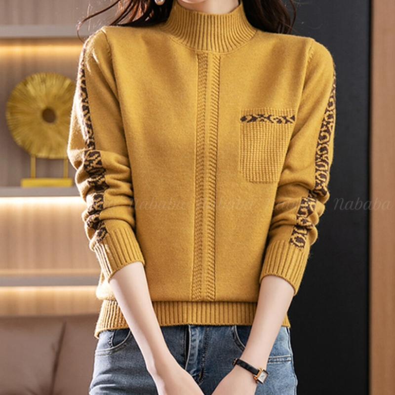 Navava Jacquard Pattern Point Half Polo Long Sleeve Knit Nk1878
