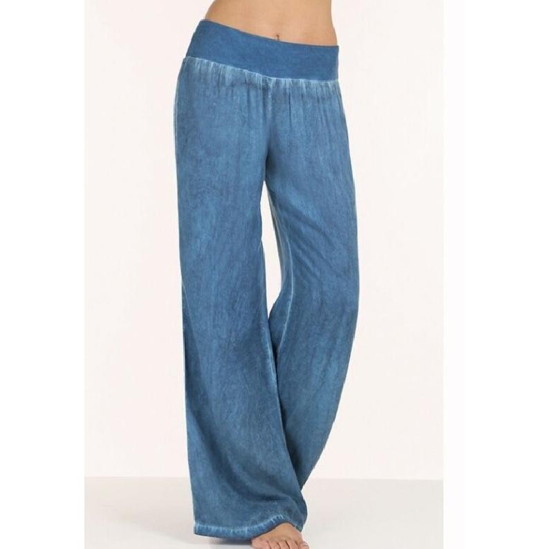 

2026 New Large Size Women s Casual Pants, Thin Denim Pants, Simple Wide-Leg Trousers 5XL світло-синій колір