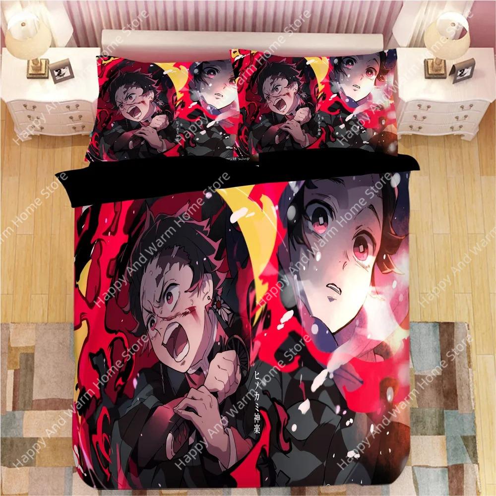 

Demon Slayer Beding Sets Carton Soft Duvet Cover Bed Linen Young Boys Single Double Sized Dimensions Soft Bedclothes Home Decor Anime Warm Comforter 120*200cm Single