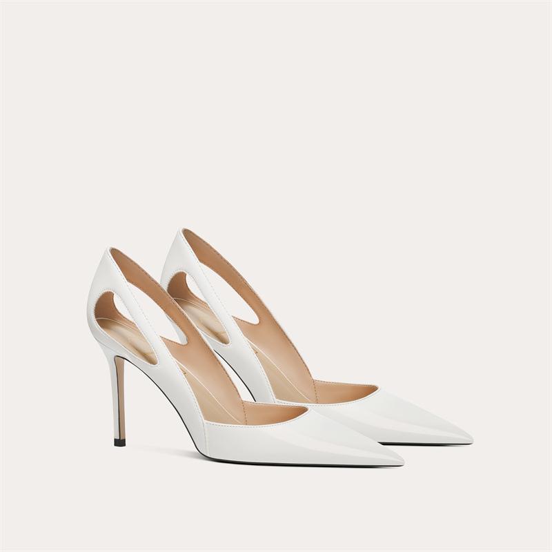 708-C60 Summer Patent Leather Hollow High Heel Nude Single Shoes Daily Banquet Temperament Female Companion Shoes Pointed Design